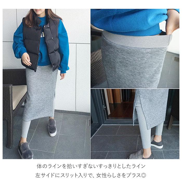 ウエストゴム 通販ウエストゴム スカート ひざ丈 レディース 膝丈 タイトスカート 裏地起毛 裏起毛 スリット レギンス付き スパッツ レギンス  ウエストゴム | ブランド登録なし | 03