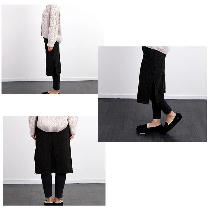 ウエストゴム 通販ウエストゴム スカート ひざ丈 レディース 膝丈 タイトスカート 裏地起毛 裏起毛 スリット レギンス付き スパッツ レギンス  ウエストゴム | ブランド登録なし | 04