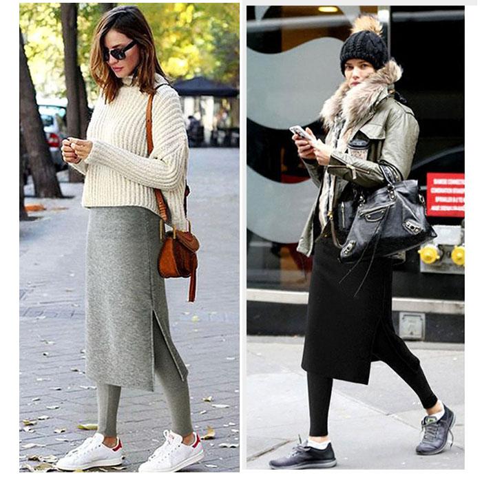 ウエストゴム 通販ウエストゴム スカート ひざ丈 レディース 膝丈 タイトスカート 裏地起毛 裏起毛 スリット レギンス付き スパッツ レギンス  ウエストゴム | ブランド登録なし | 09