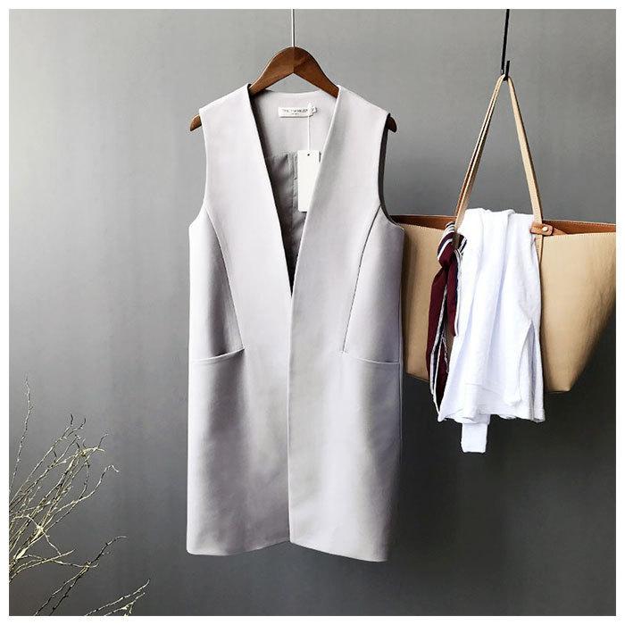 ジレ ベスト レディース 通販 ロングベスト ロング丈 グレー ブラック ジレンチ トレンチベスト ロングジレ カーディガン カーデ 羽織 テーラード ジレ | ブランド登録なし | 09
