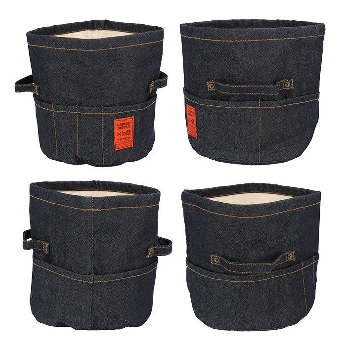 鉢カバー 通販鉢カバー おしゃれ 布 ポットカバー L ヒッコリー デニム 綿 コットン プランターカバー 植木鉢 プランター カバー ポケット付き 鉢カバー |  | 04