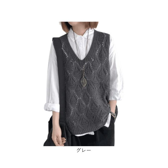 ベスト 透かし編み レディース 通販 ニットベスト 透かし編みニット