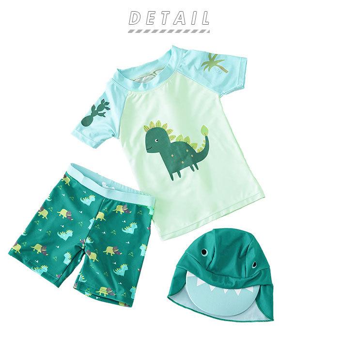 水着 男の子 ラッシュガード セット 通販 約 90 100 110 120 130 キッズ 帽子付き ベビー ダイナソー 恐竜 半袖 上下セット スイムキャップ ショートパンツ 水着 |  | 02
