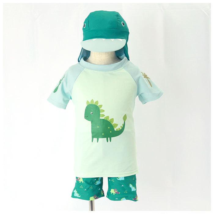 水着 男の子 ラッシュガード セット 通販 約 90 100 110 120 130 キッズ 帽子付き ベビー ダイナソー 恐竜 半袖 上下セット スイムキャップ ショートパンツ 水着 |  | 05