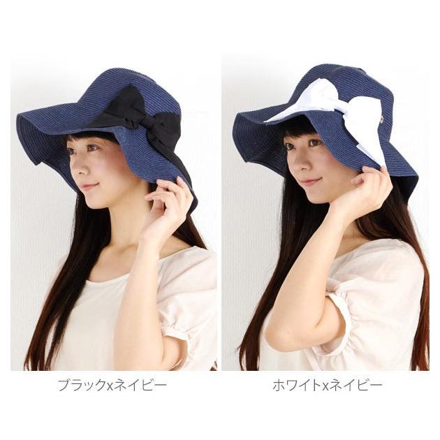 【新品】　coeur femme　麦わら帽子 ストローハット　ネイビーリボン 帽子 レディース 夏 麦わら おしゃれ 40代 涼しい リボン 春