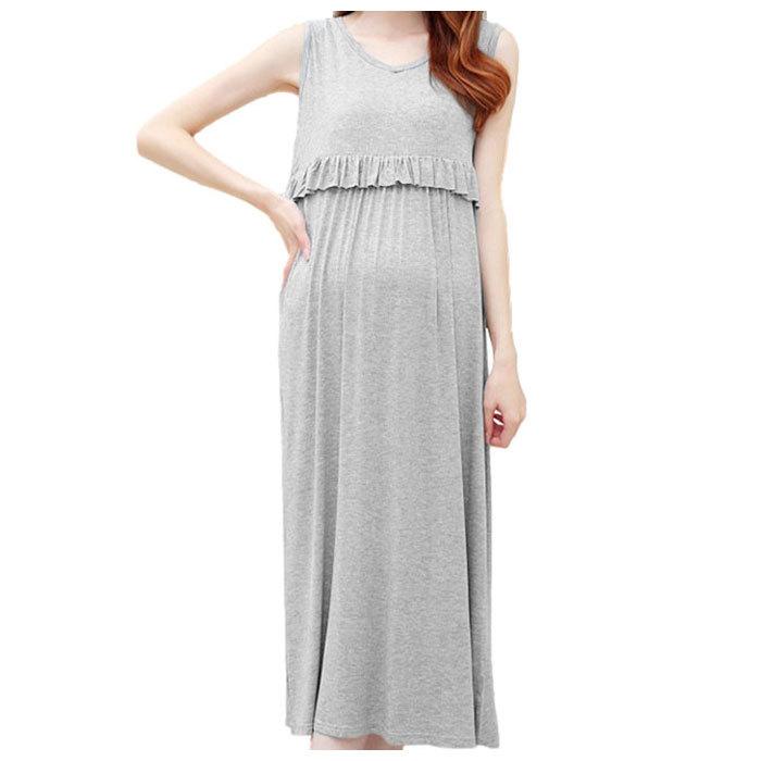 マタニティ 通販マタニティ ワンピース 春 夏 半袖 ノースリープ ネイビー グレー シンプル 授乳口付き サイズ M L XL ロング おしゃれ かわいい マタニティ |  | 02