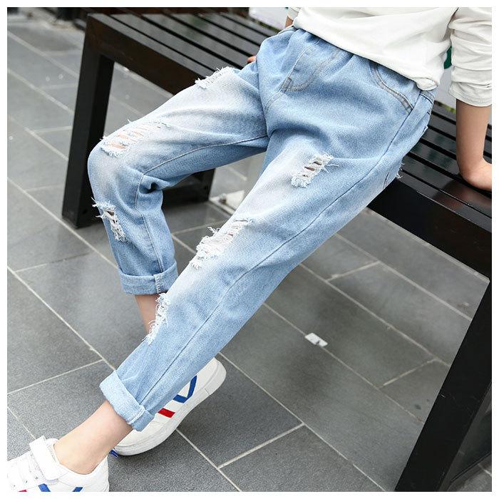 ジーンズ キッズ 通販 デニム ダメージジーンズ ロング パンツ ジーパン ボトムス ジュニア 子供服 子供 こども 子ども シンプル 女の子 学生 ダンス ジーンズ | ブランド登録なし | 04