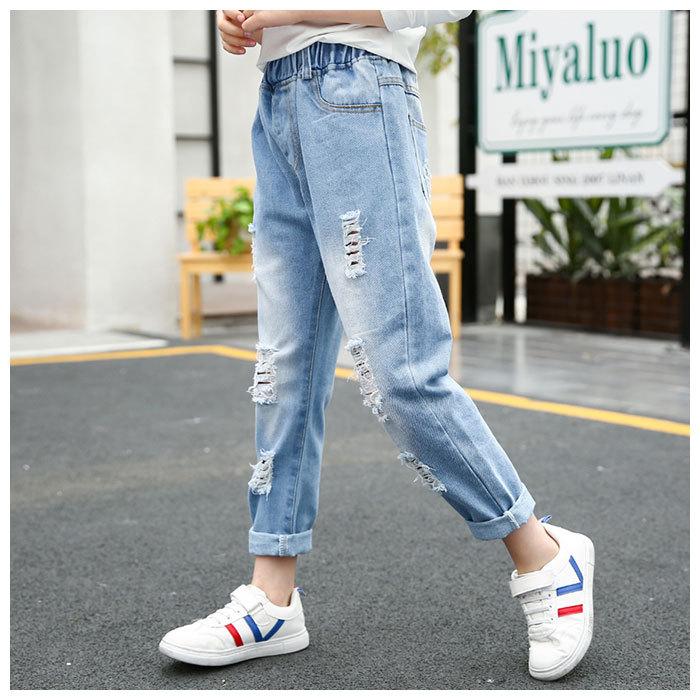ジーンズ キッズ 通販 デニム ダメージジーンズ ロング パンツ ジーパン ボトムス ジュニア 子供服 子供 こども 子ども シンプル 女の子 学生 ダンス ジーンズ | ブランド登録なし | 05