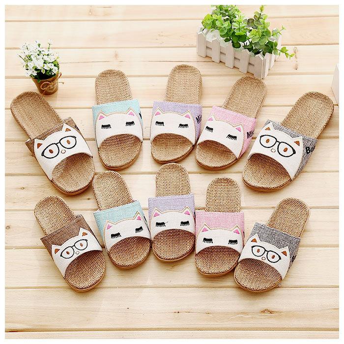 スリッパ 夏用 通販 おしゃれ 麻 リネン サンダル ルームシューズ かわいい レディース メンズ キッズ 猫 ねこ グッズ ネコ 雑貨 前開き スリッパ |  | 05