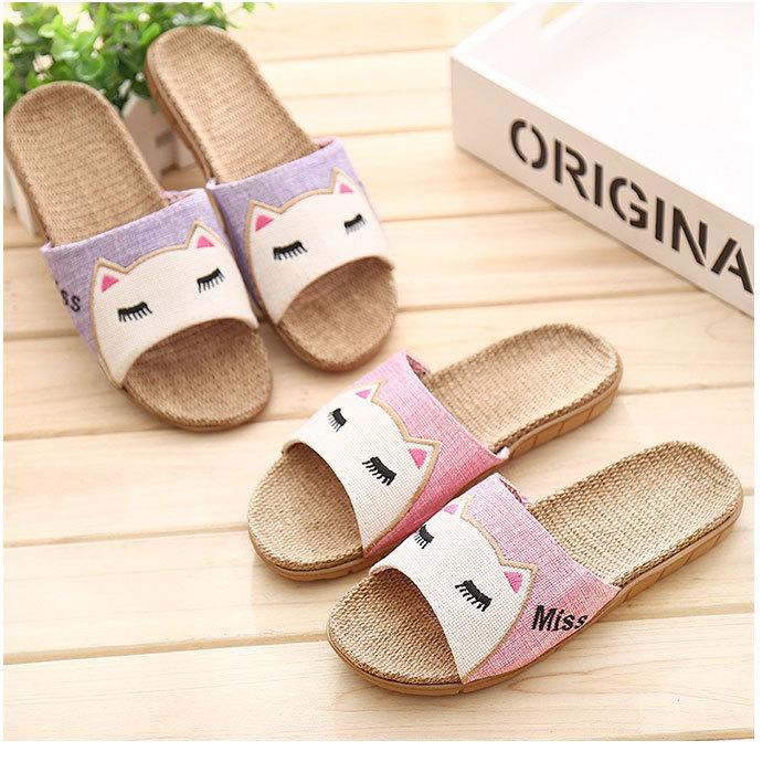 スリッパ 夏用 通販 おしゃれ 麻 リネン サンダル ルームシューズ かわいい レディース メンズ キッズ 猫 ねこ グッズ ネコ 雑貨 前開き スリッパ |  | 07