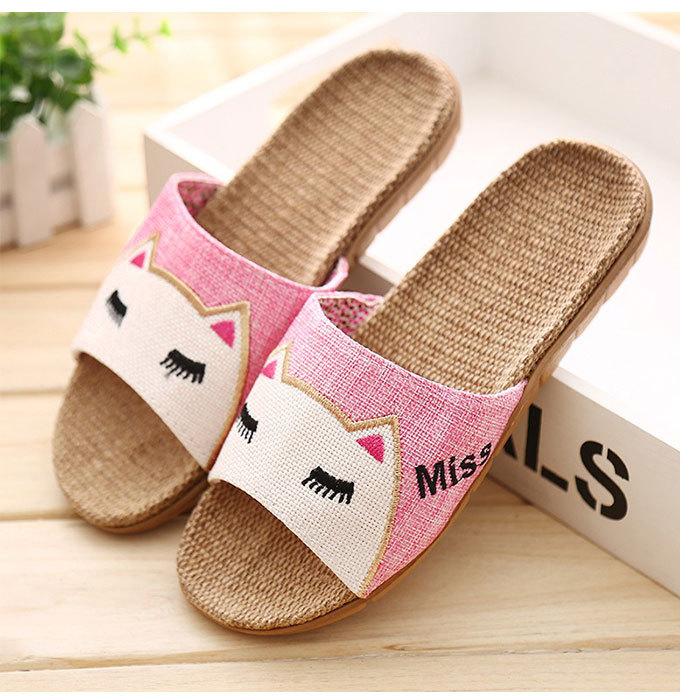 スリッパ 夏用 通販 おしゃれ 麻 リネン サンダル ルームシューズ かわいい レディース メンズ キッズ 猫 ねこ グッズ ネコ 雑貨 前開き スリッパ |  | 08