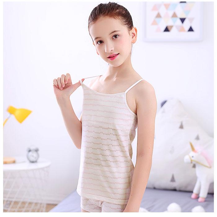 胸 二重 キャミソール キッズ 通販 柔らかい 保湿性 インナー 下着 肌着 軽い 綿 ストレッチ 薄手 ジュニア 小学生 中学生 通学 春 夏 胸 |  | 03