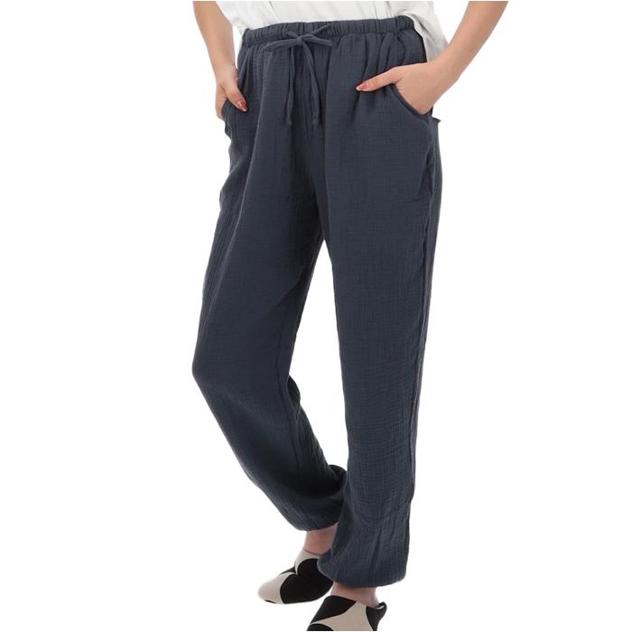 ルームウェア レディース 綿100 通販 メンズ ルームパンツ 長ズボン 薄手 ゆったり 裾ゴム 無地 楊柳縮緬 ガーゼ リラックス ポケット付き ルームウェア | ブランド登録なし