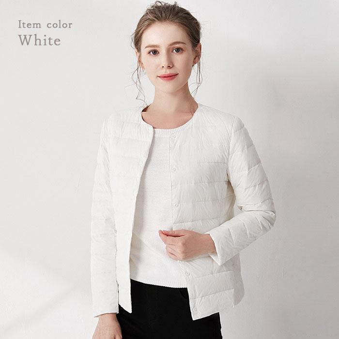 ダウンジャケット レディース ショート フードなし 通販 インナーダウン ライトダウン 中綿 コート 暖かい 防寒 軽量 ジャケット 無地 ノーカラー 長袖 |  | 11