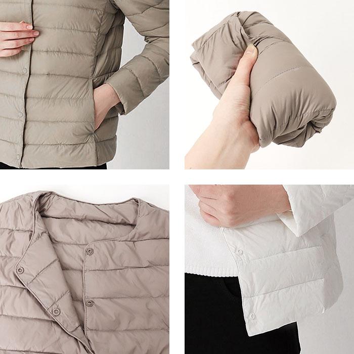 ダウンジャケット レディース ショート フードなし 通販 インナーダウン ライトダウン 中綿 コート 暖かい 防寒 軽量 ジャケット 無地 ノーカラー 長袖 |  | 14