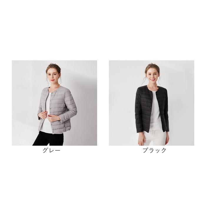 ダウンジャケット レディース ショート フードなし 通販 インナーダウン ライトダウン 中綿 コート 暖かい 防寒 軽量 ジャケット 無地 ノーカラー 長袖 |  | 17