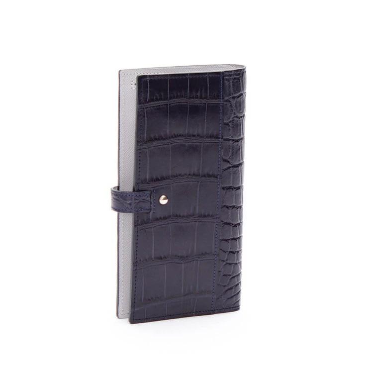 ADMJ】クロコレザー 本革 長財布 ブラック 黒 ラウンドファスナー 財布