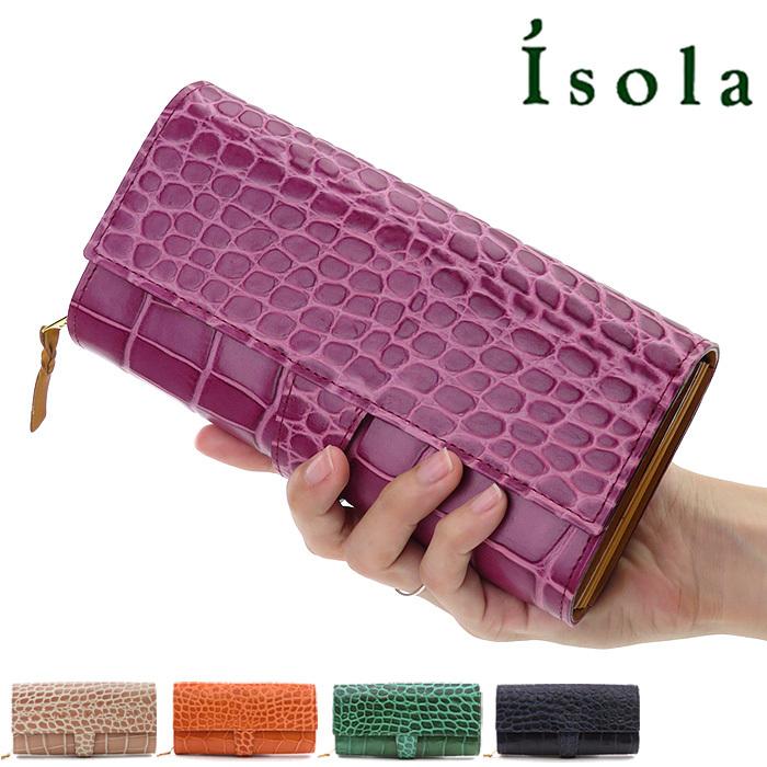 isola 財布 アイソラ 長財布 ジャバラ クロコ型押し カロンガ 本革 大 