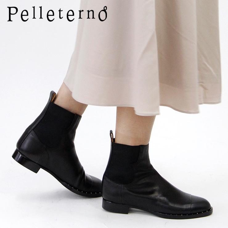 レビューで送料無料 ペレテルノ ブーツ Pelleterno ショートブーツ サイドゴア ローヒール 日本製 本革 ブラック 黒 スタッズ レディース Ms 13 信頼 Www Cepici Gouv Ci