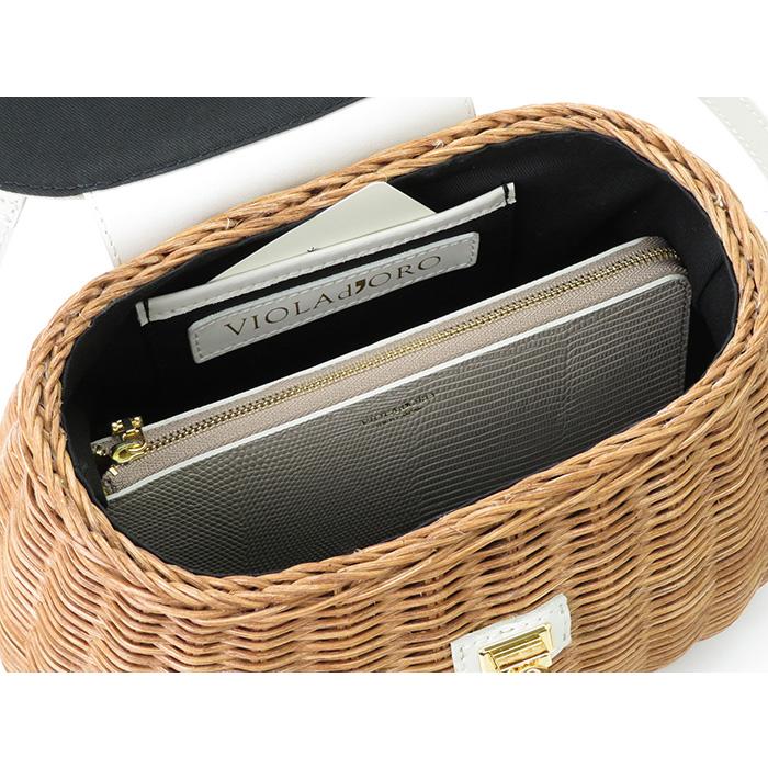 美品 VIOLAd´ORO ヴィオラドーロ ラタンファーバッグ かご 2way 安い