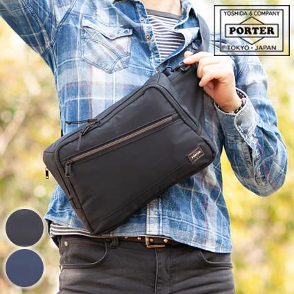 ポータータンカーネイビーナイロン ボディバッグ フロントポケット付き
