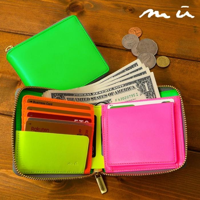 レディース メンズ 短財布 ラウンドファスナー 二つ折り ネオンカラー