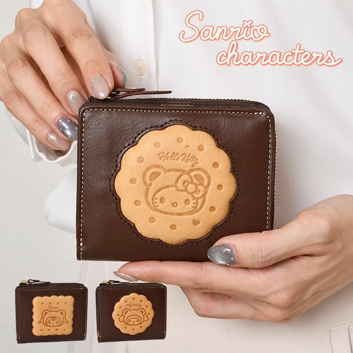 サンリオコラボ　レザーウォレット sanrio（サンリオ） レディース 本革 短財布 二つ折り スナップボタン
