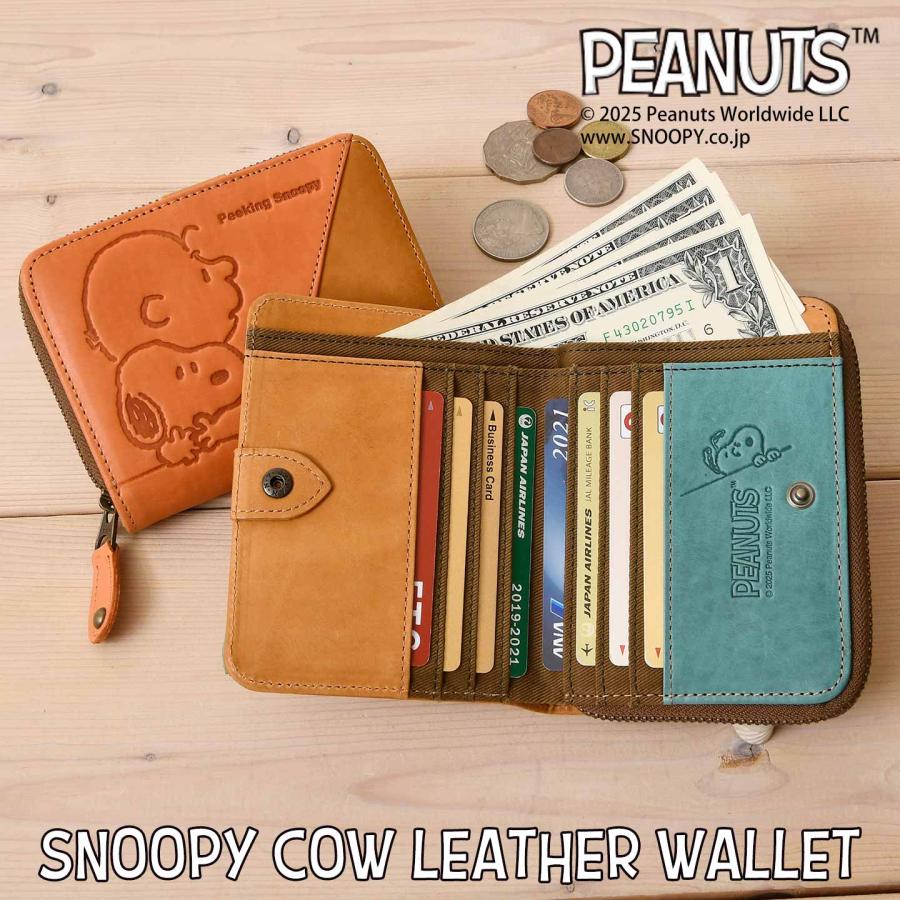 PEANUTS レディース 短財布 二つ折り 配色 スナップボタン開閉 Peeking