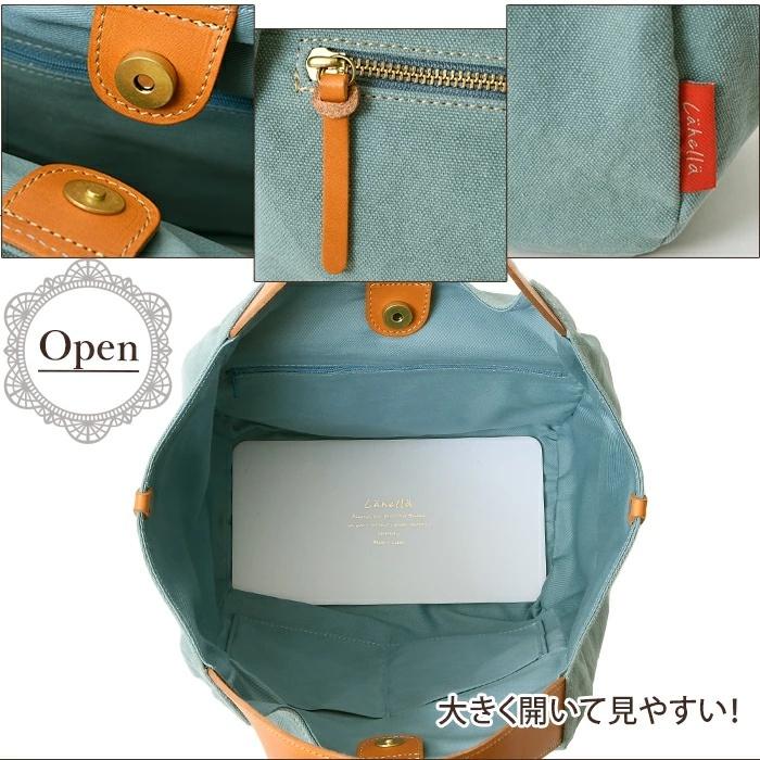 レディース ハンドバッグ バイオ綿帆布×本革 切り替え ファスナー開閉