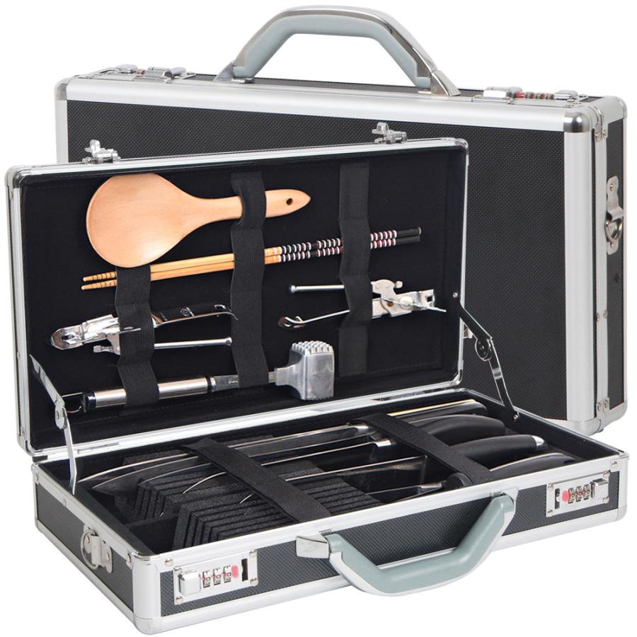 【訳あり】新品 包丁ケース 持ち運び アタッシュケース ダイヤルロック 包丁収納 調理器具 出張料理人 和食 洋食 中華 ADD043-BLACK(ブラック小型)R の商品画像