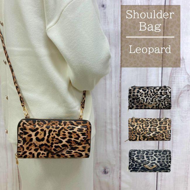 ショルダーバッグお財布ショルダーミニショルダー通帳ケースバッグインバッグ シンプル旅行トラベルイベントフェスレオパードヒョウ柄アニマル4925 | 