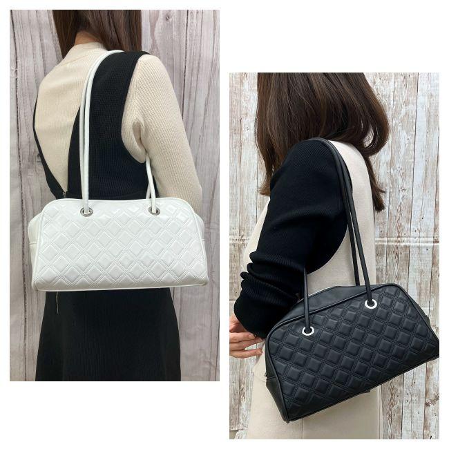 ミニボストン 横長 ワイド ボストン レディース 韓国 小さめ キルティング フェイクレザー トレンド かわいい おしゃれ ハンドバッグ ロングハンドル 7672 |  | 10
