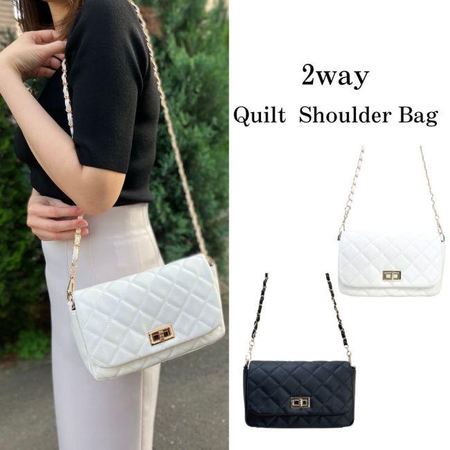 ショルダー 長財布が入るキルティング白黒チェーンバッグレディースおしゃれかわいい大人きれいめ大きめ2WAY肩掛け韓国トレンド10代20代30代40代50代7682 | 