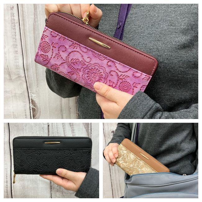 送料無料 長財布 束入れ 札入れ 小銭入れ ラウンドファスナー 花柄 型