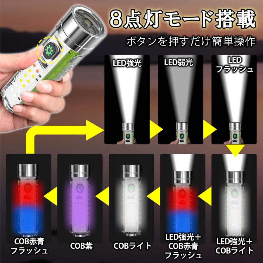 懐中電灯 led 強力 充電式 ライト ワークライト ハンドライト COBライト USB充電 小型 マグネット 磁石 夜釣り 登山 防水 防災 アウトドア | ブランド登録なし | 05