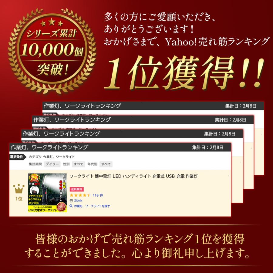 ワークライト 作業灯 懐中電灯 ハンディライト LED 充電式 USB 充電 COB | ブランド登録なし | 01