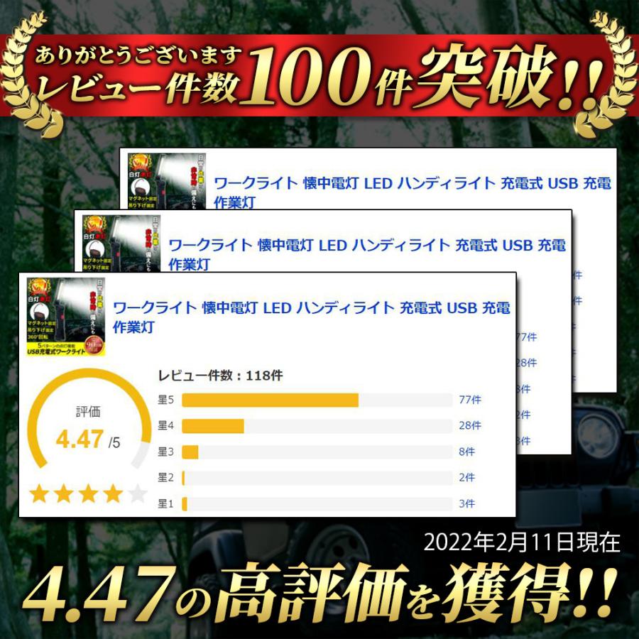 ワークライト 作業灯 懐中電灯 ハンディライト LED 充電式 USB 充電 COB | ブランド登録なし | 02