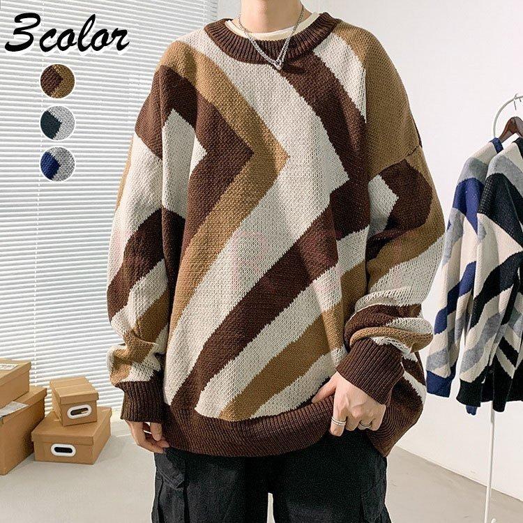 ニットセーター メンズ 長袖 配色セーター 防寒セーター ゆったりプルオーバーセーター 人気 秋冬 インナー カットソー オシャレ カジュアルニットトップス 30xf Baghome 通販 Yahoo ショッピング