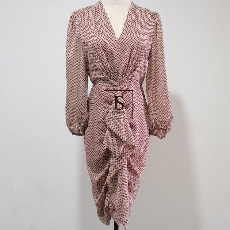 高額売筋】 総柄シフォンワンピース フリル JSファッション 披露宴 ...