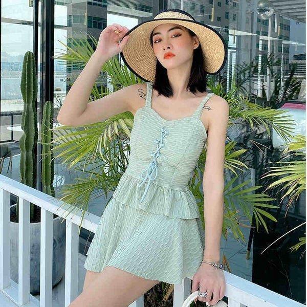 お買得 レディース水着タンキニワンピース背中開きフレアスカート体型カバービーチマリン可愛い女性ブラックレッドグリーンmlxlサイズ