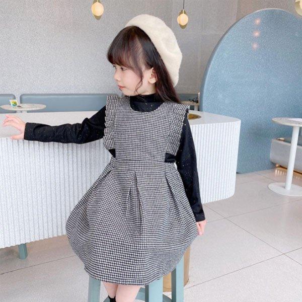 ワンピース キッズ 90 140 オシャレ コーデ フォーマル ブラック ベストドレス ベストワンピ ベビー 七五三 入園式 千鳥格 卒園式 女の子 春秋冬 通園 通学 いつでも送料無料 女の子