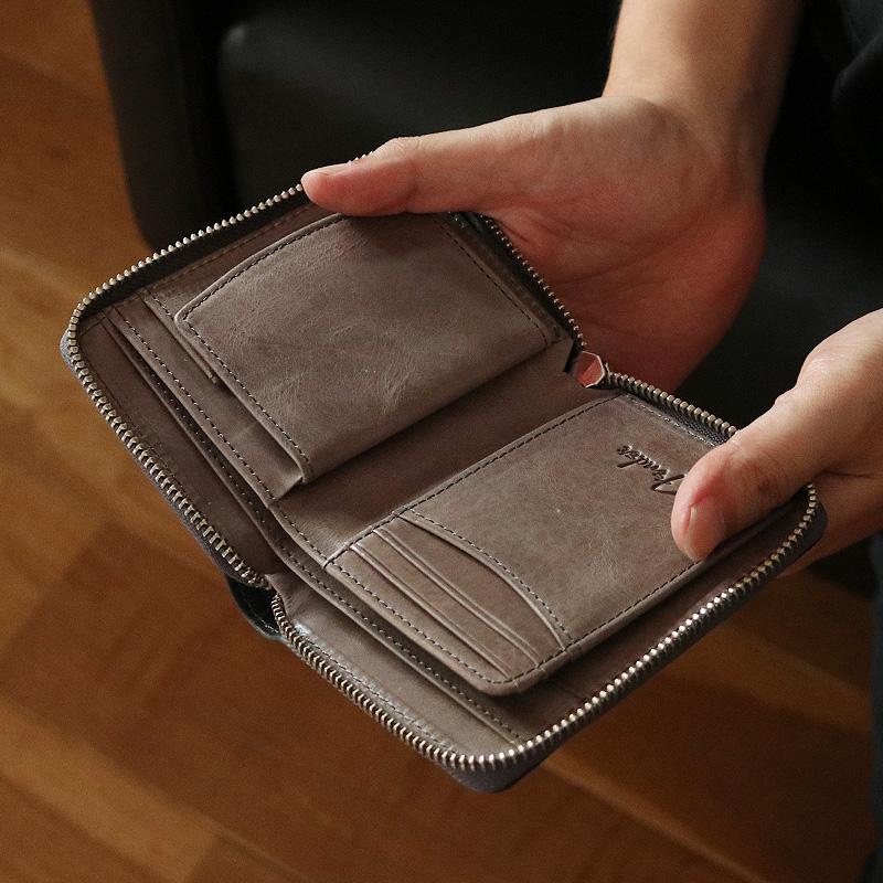 ブラウンレザー 二つ折り財布 装飾金具付き 栃木レザー ラウンドファスナー ミニ財布 二つ折り財布 本革