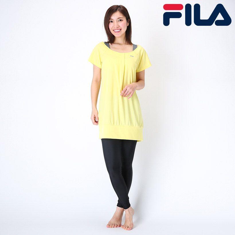 最新号掲載アイテム フィラ Fila 日本正規品 レディース 女性 レイヤードチュニック 半袖ワンピース フェイクレイヤードデザイン シンプル 無地ベース カジュアル ヨガ スポーツ 格安saleスタート