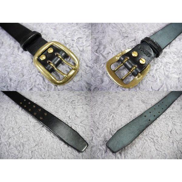 幅40mm 5mm極厚 黒本革多脂革 オーダーメイドベルト 真鍮製ダブルピン