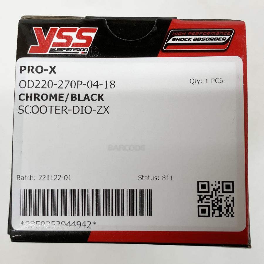 YSS リアサスペンション 270mm クローム/ブラック スーパーDio YSS リアサスペンション 270mm クローム/ブラック スーパーDio