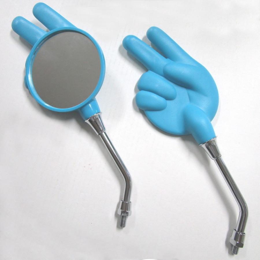 じゃんけんミラー ちょき ブルー 左右セット 8mm 右側逆ネジ ヤマハ用