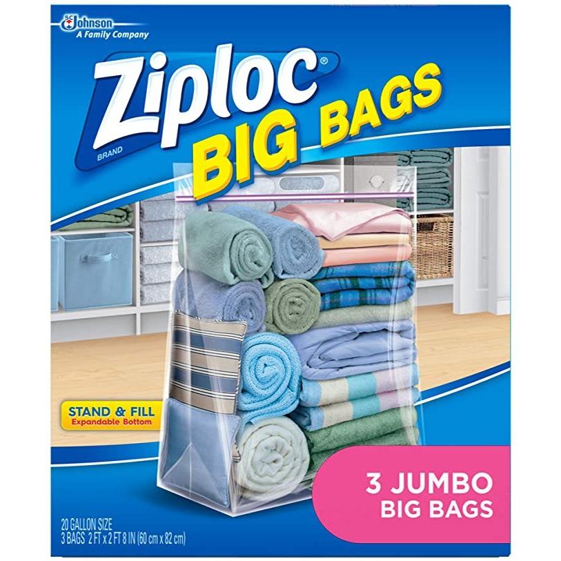 Ziploc ジップロック ビッグバッグ 3パック 並行輸入品 ジャンボサイズ 収納 防水バッグ ダブルジッパー 大きいサイズ 大容量 取っ手