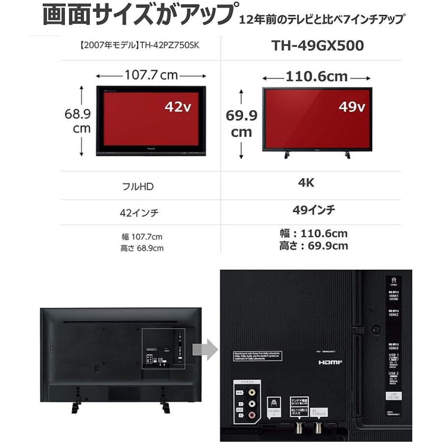 VIERA パナソニック 49V型 4Kチューナー内蔵 液晶 テレビ TH-49GX500