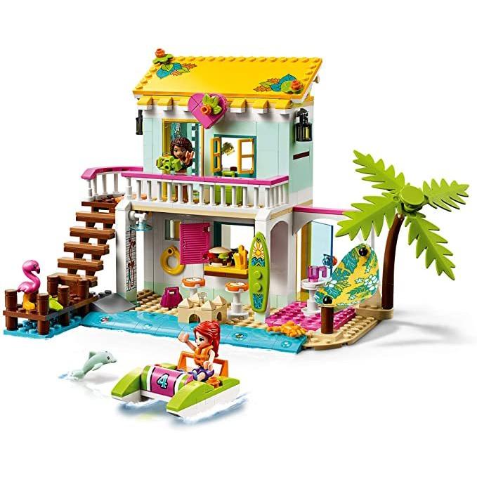 LEGO 41428 レゴ フレンズ フレンズのハッピー・ビーチハウス ハートレイクシティ DJブース フラミンゴ イルカ 海 ビーチ ボート サーフボード 夏休み｜bakuyasuearth｜02
