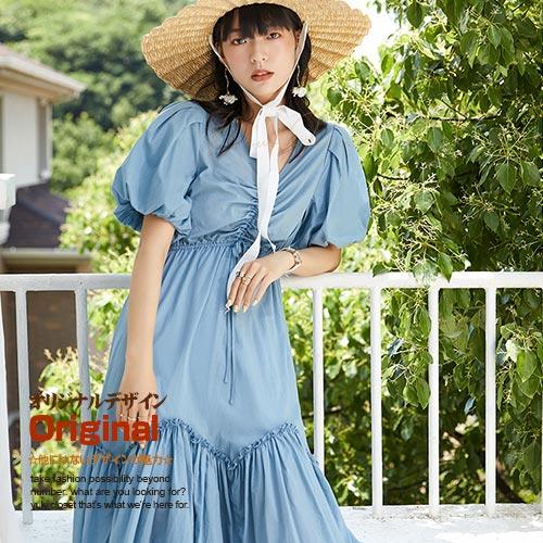 驚きの値段 中世風ワンピース オリジナルデザイン Vネック ギャザー 紐リボン 膝丈 バルーン袖 パフスリーブ フレア裾 Aライン ウエスト紐 ヨーロッパ風 コットン100 Lax Balanco 通販 Yahoo ショッピング 全日本送料無料 Outmore Pt